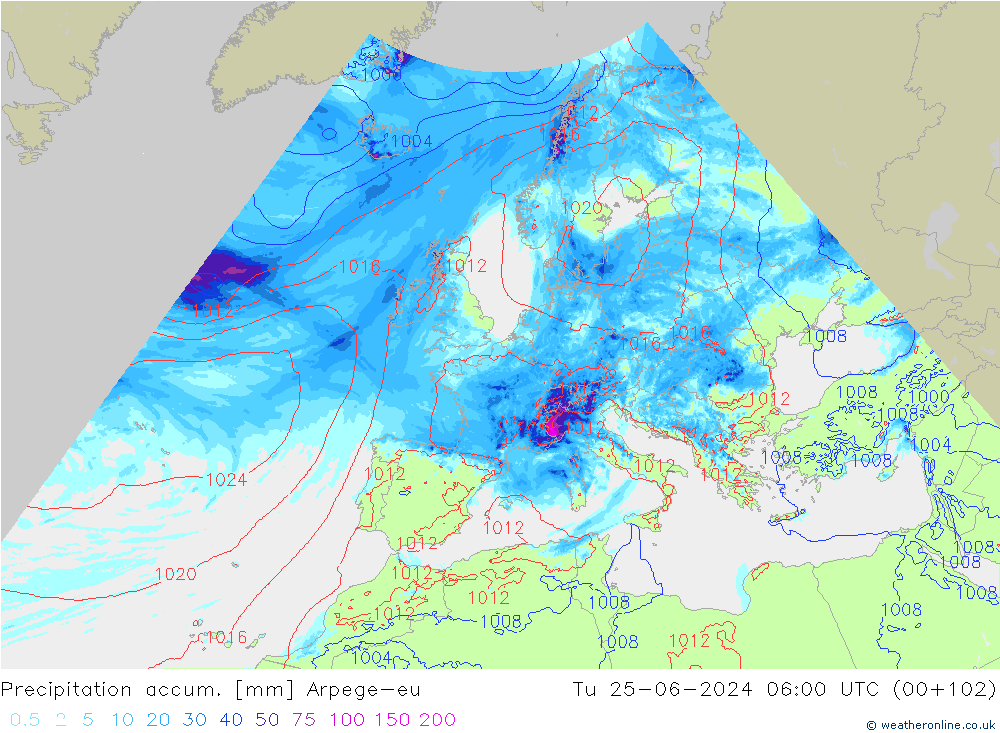 Nied. akkumuliert Arpege-eu Di 25.06.2024 06 UTC