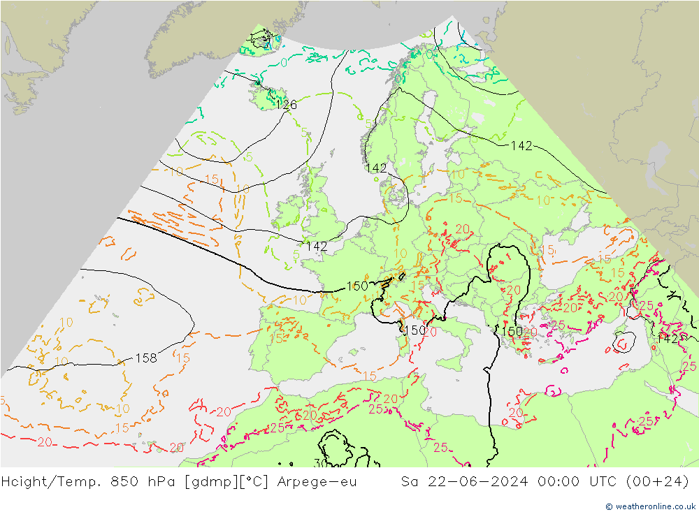 Height/Temp. 850 hPa Arpege-eu Sa 22.06.2024 00 UTC