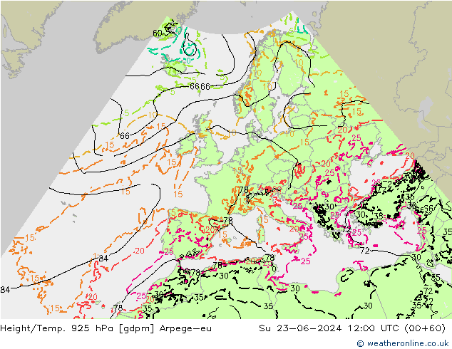 Height/Temp. 925 hPa Arpege-eu  23.06.2024 12 UTC