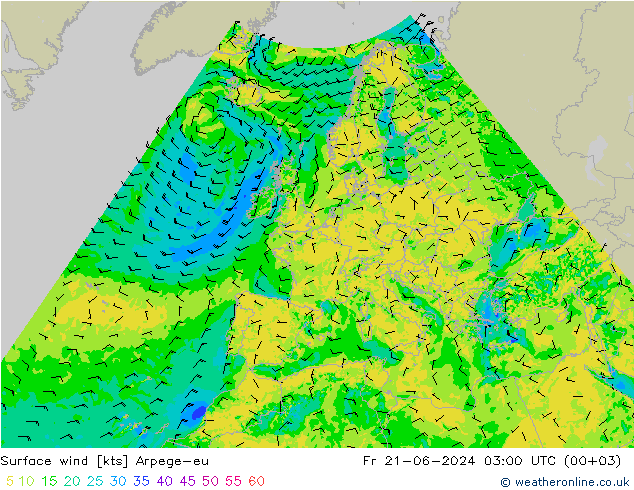 Surface wind Arpege-eu Fr 21.06.2024 03 UTC