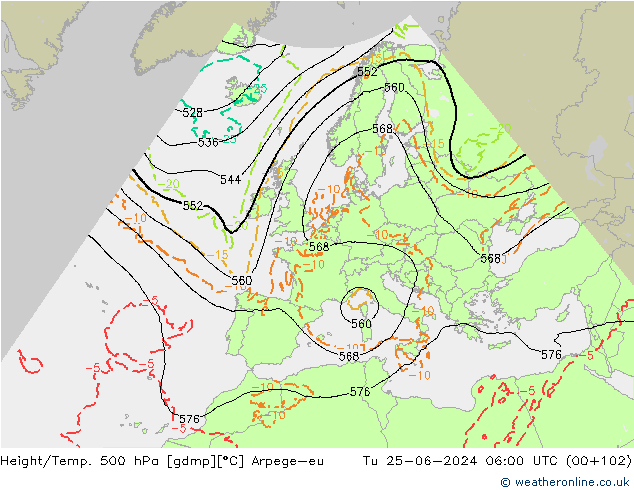 Hoogte/Temp. 500 hPa Arpege-eu di 25.06.2024 06 UTC