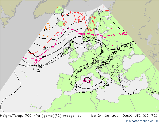 Geop./Temp. 700 hPa Arpege-eu lun 24.06.2024 00 UTC