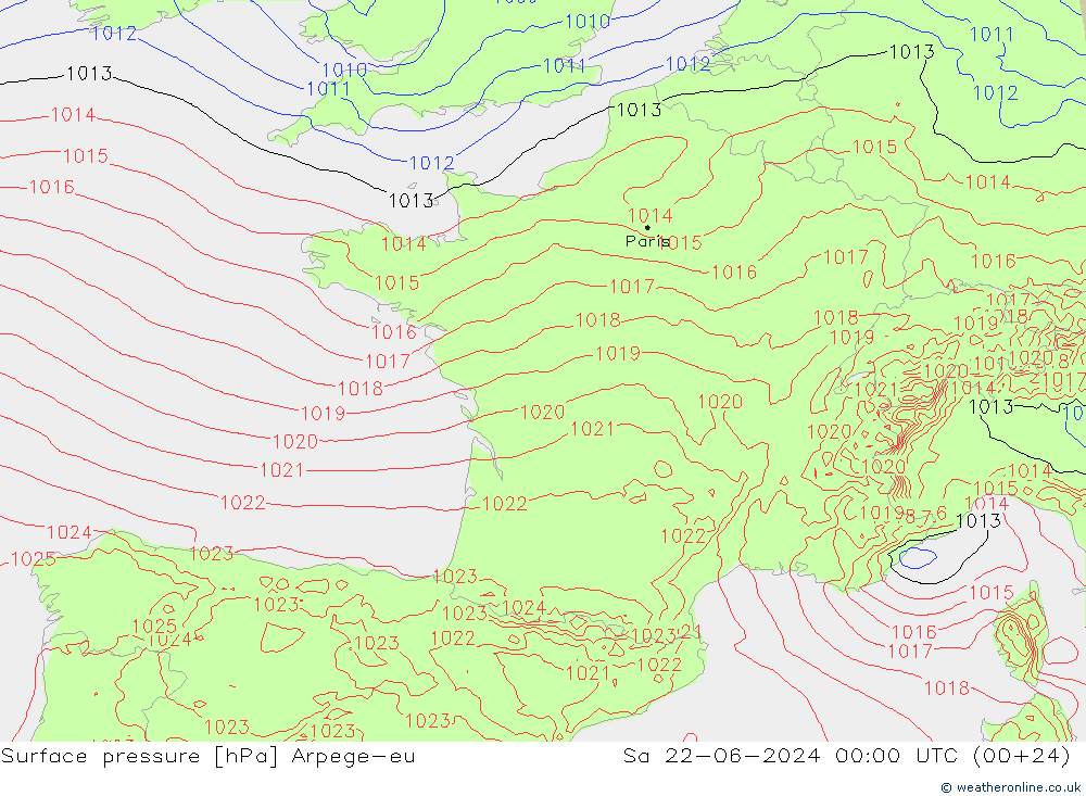 Luchtdruk (Grond) Arpege-eu za 22.06.2024 00 UTC