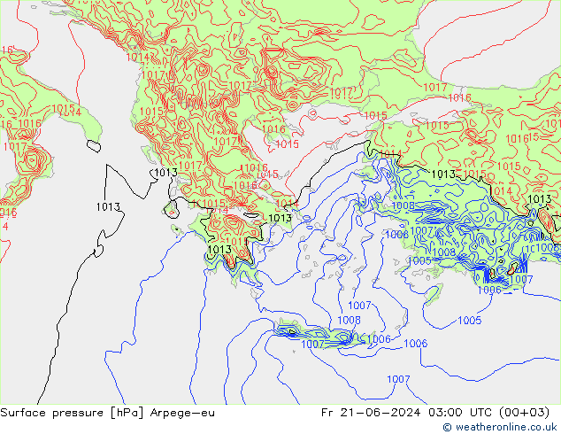 Atmosférický tlak Arpege-eu Pá 21.06.2024 03 UTC