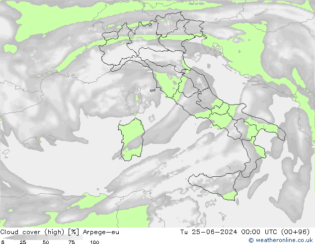 vysoký oblak Arpege-eu Út 25.06.2024 00 UTC