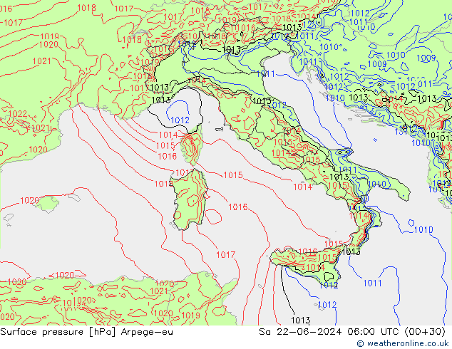 Bodendruck Arpege-eu Sa 22.06.2024 06 UTC