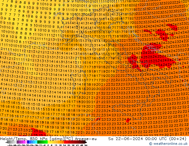 Height/Temp. 850 hPa Arpege-eu  22.06.2024 00 UTC