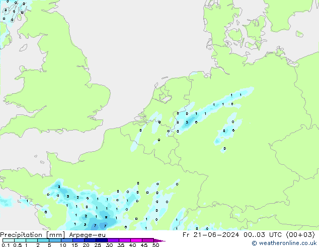 Précipitation Arpege-eu ven 21.06.2024 03 UTC