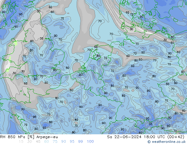 RH 850 hPa Arpege-eu  22.06.2024 18 UTC