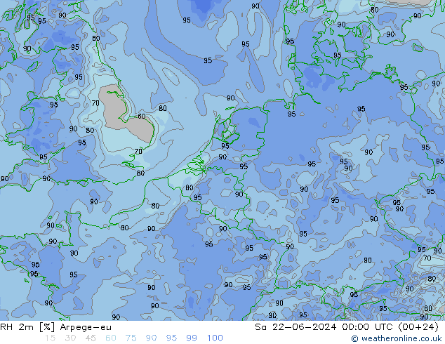 RH 2m Arpege-eu Sáb 22.06.2024 00 UTC