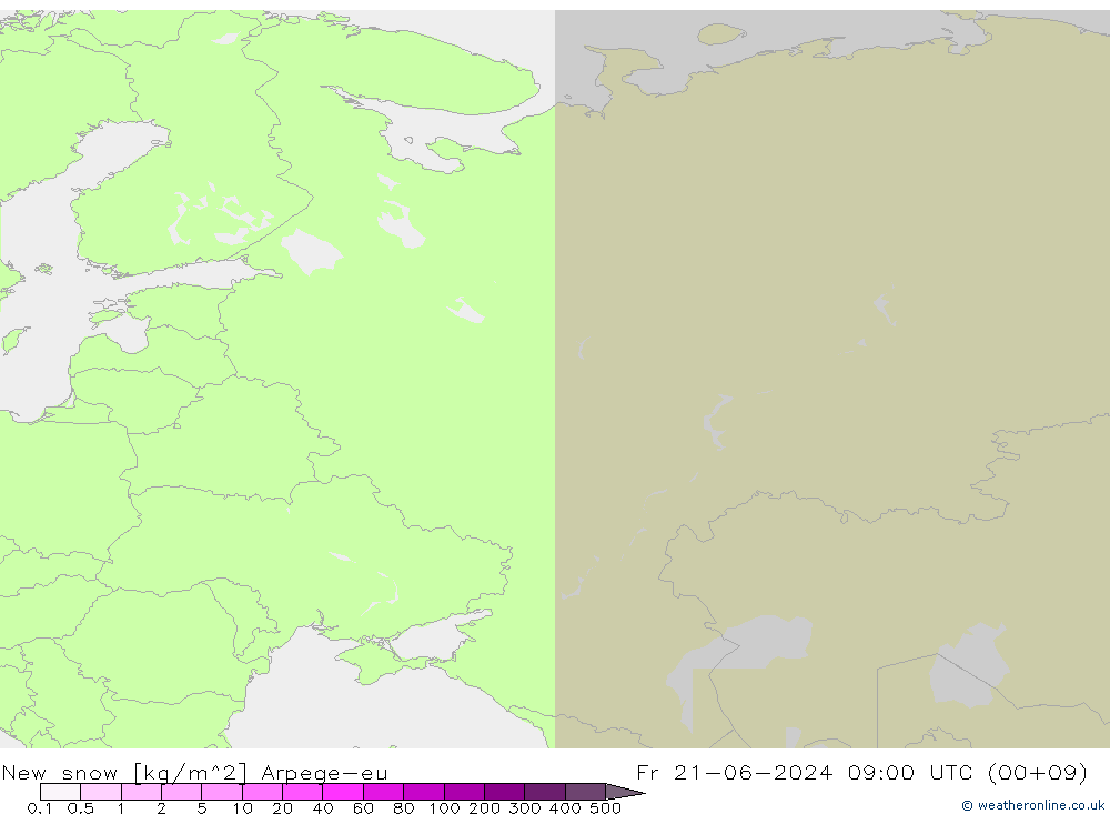Nový sníh Arpege-eu Pá 21.06.2024 09 UTC