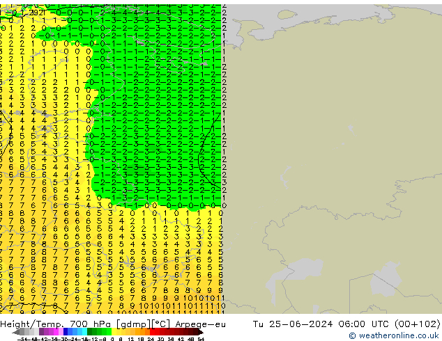 Height/Temp. 700 hPa Arpege-eu wto. 25.06.2024 06 UTC