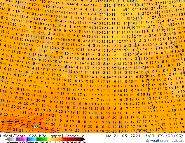 Height/Temp. 925 гПа Arpege-eu пн 24.06.2024 18 UTC