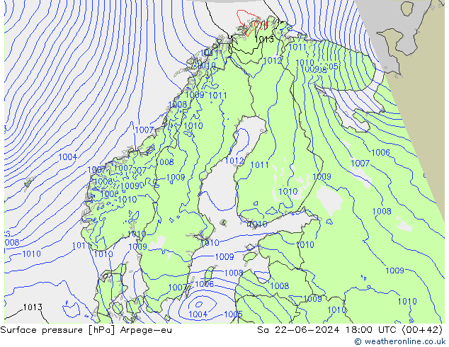 Surface pressure Arpege-eu Sa 22.06.2024 18 UTC