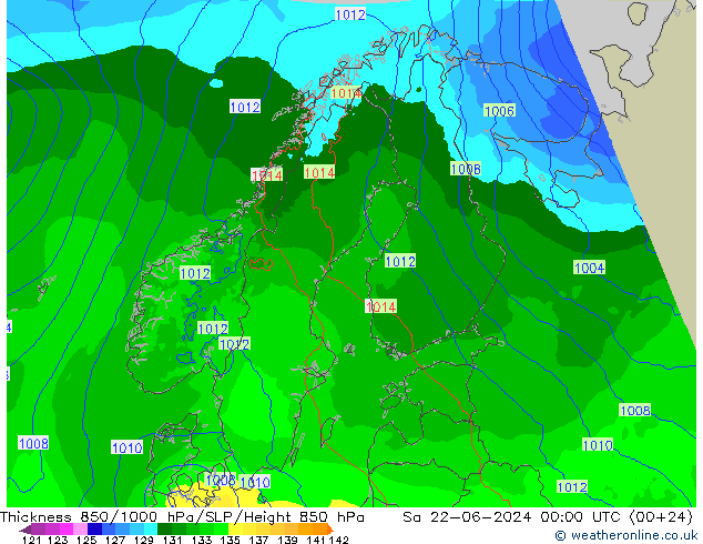 Schichtdicke 850-1000 hPa Arpege-eu Sa 22.06.2024 00 UTC