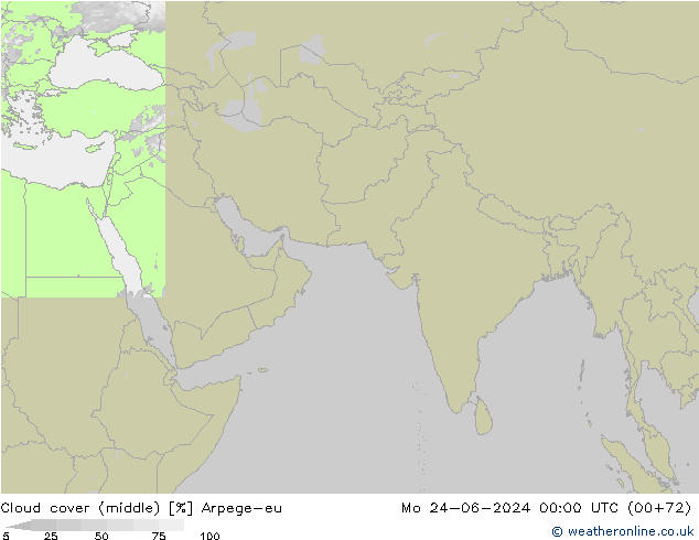 Cloud cover (middle) Arpege-eu Mo 24.06.2024 00 UTC