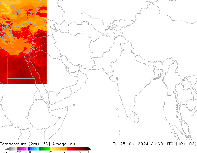 Temperatura (2m) Arpege-eu mar 25.06.2024 06 UTC