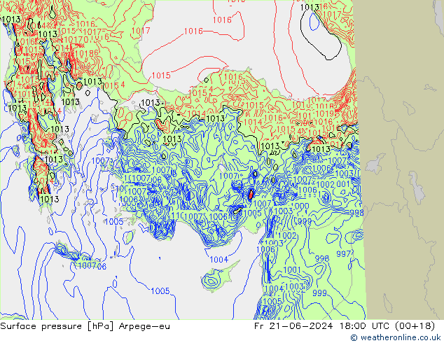 Surface pressure Arpege-eu Fr 21.06.2024 18 UTC