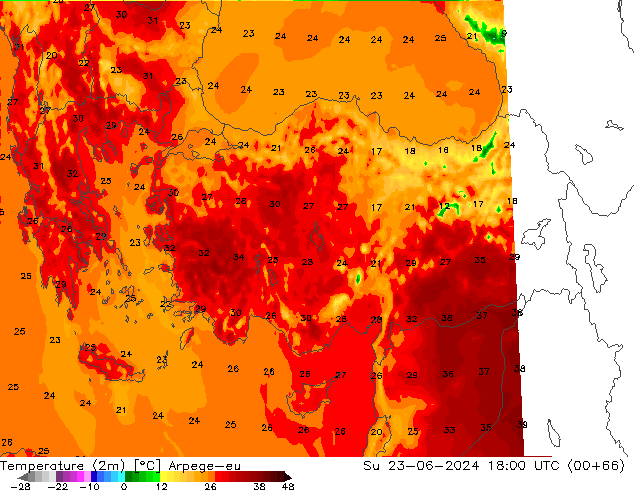 Temperature (2m) Arpege-eu Su 23.06.2024 18 UTC