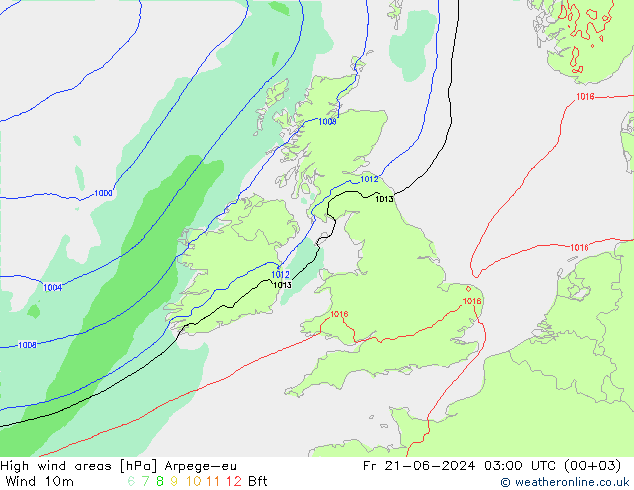 High wind areas Arpege-eu  21.06.2024 03 UTC