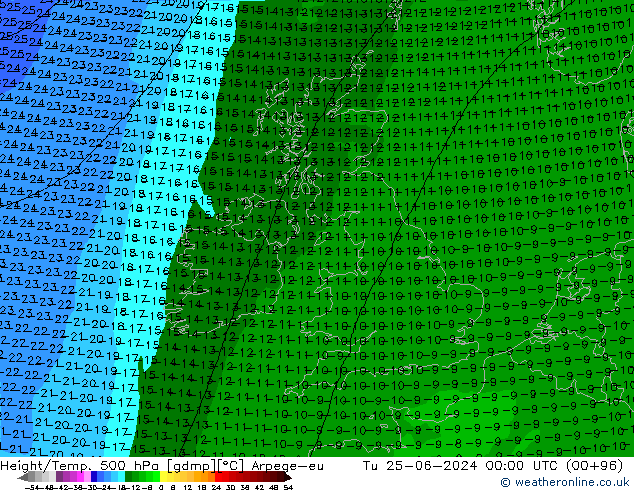 Géop./Temp. 500 hPa Arpege-eu mar 25.06.2024 00 UTC