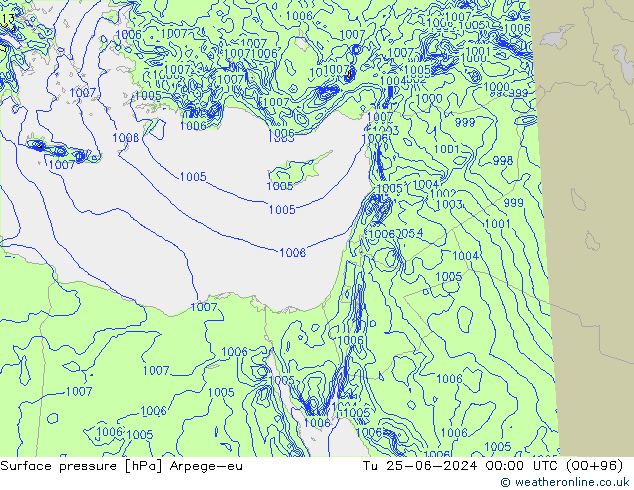 Atmosférický tlak Arpege-eu Út 25.06.2024 00 UTC