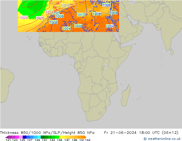 Thck 850-1000 гПа Arpege-eu пт 21.06.2024 18 UTC