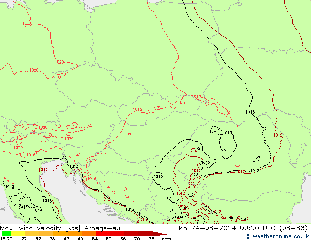 Max. wind snelheid Arpege-eu ma 24.06.2024 00 UTC