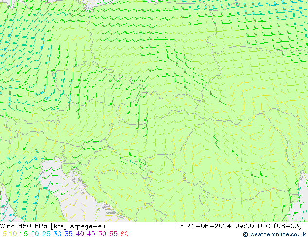 Wind 850 hPa Arpege-eu vr 21.06.2024 09 UTC