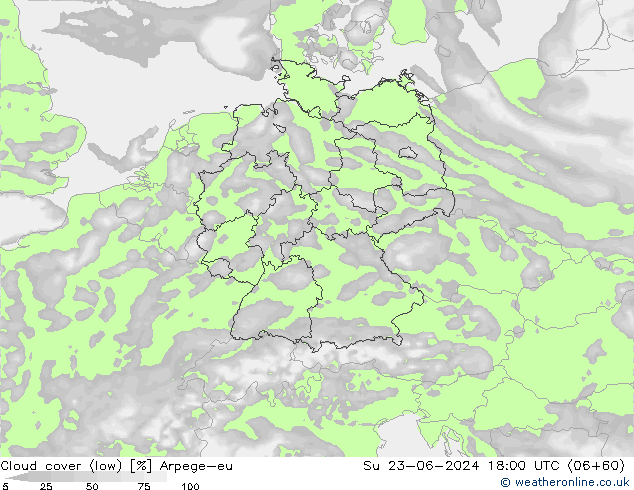 Bulutlar (düşük) Arpege-eu Paz 23.06.2024 18 UTC