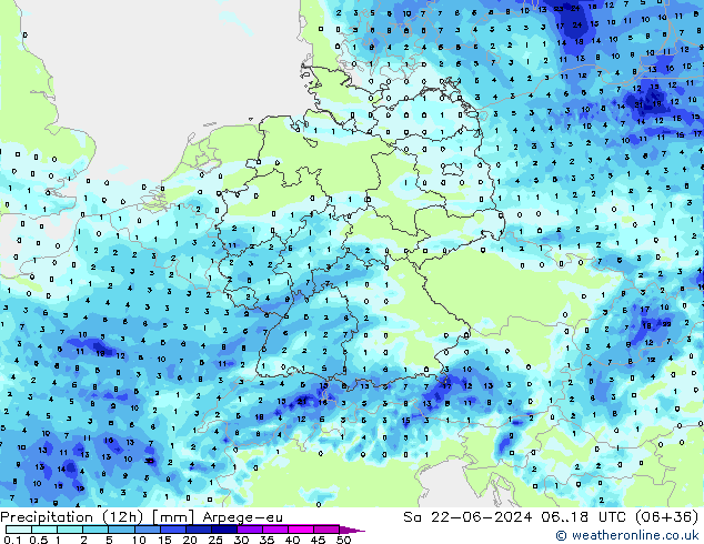 Precipitation (12h) Arpege-eu Sa 22.06.2024 18 UTC