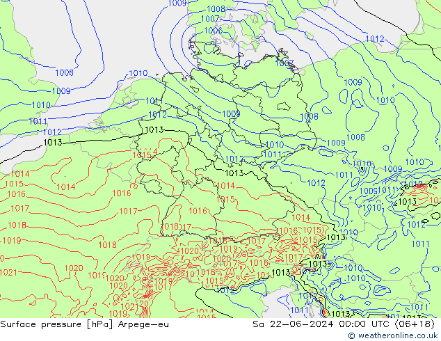 地面气压 Arpege-eu 星期六 22.06.2024 00 UTC