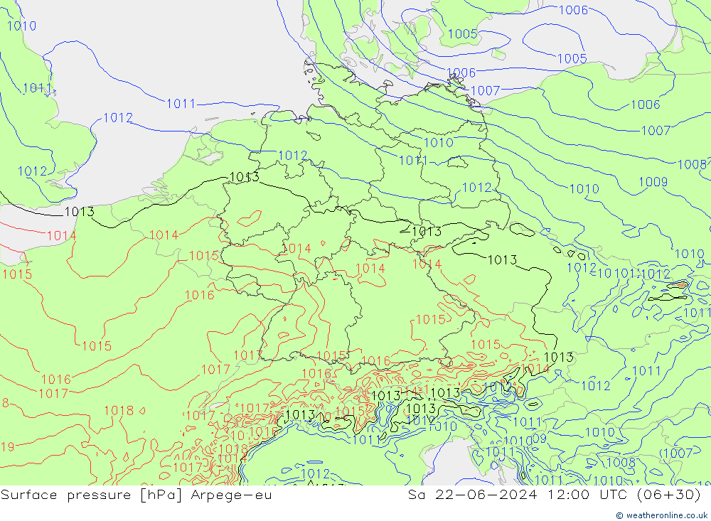 Surface pressure Arpege-eu Sa 22.06.2024 12 UTC