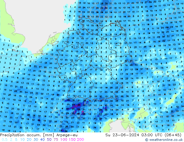 Precipitation accum. Arpege-eu nie. 23.06.2024 03 UTC