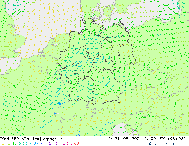 风 850 hPa Arpege-eu 星期五 21.06.2024 09 UTC
