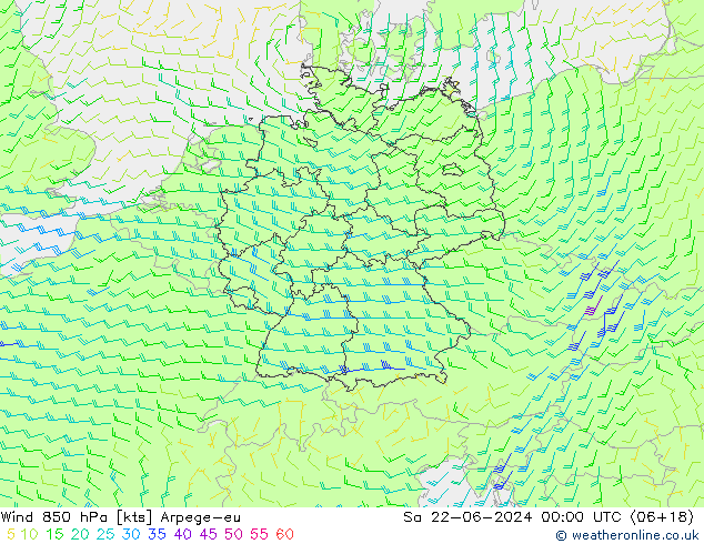 Wind 850 hPa Arpege-eu So 22.06.2024 00 UTC