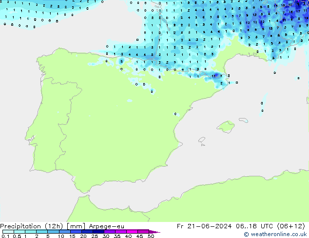 Yağış (12h) Arpege-eu Cu 21.06.2024 18 UTC