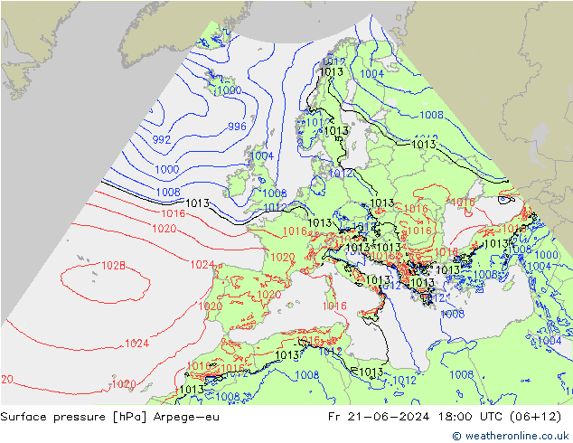 Surface pressure Arpege-eu Fr 21.06.2024 18 UTC