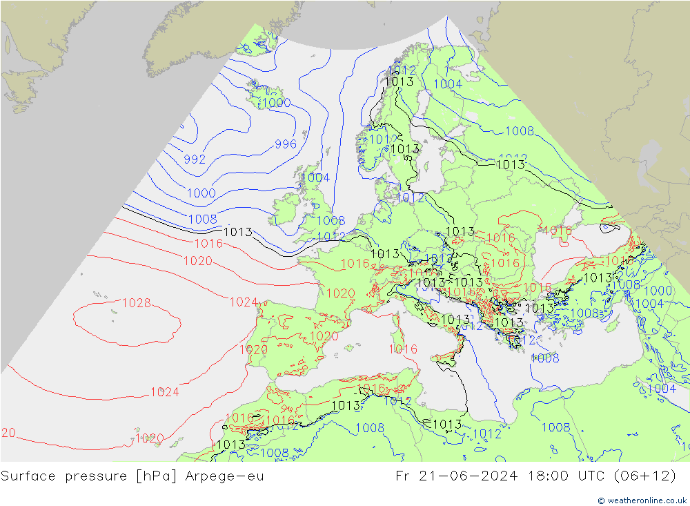 Surface pressure Arpege-eu Fr 21.06.2024 18 UTC