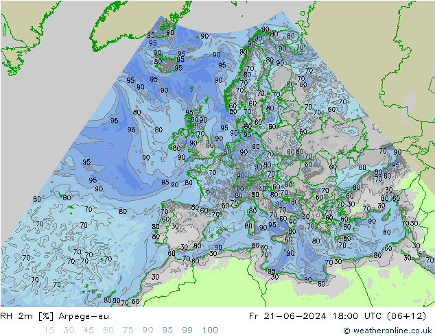 RH 2m Arpege-eu Fr 21.06.2024 18 UTC