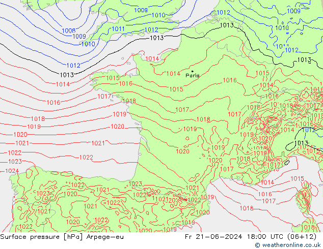 Bodendruck Arpege-eu Fr 21.06.2024 18 UTC