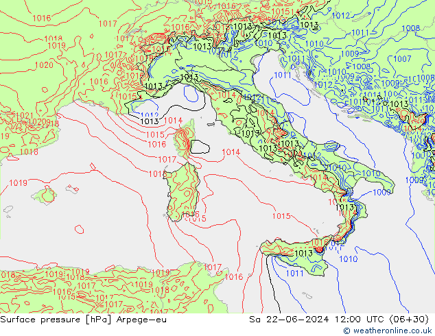 Surface pressure Arpege-eu Sa 22.06.2024 12 UTC