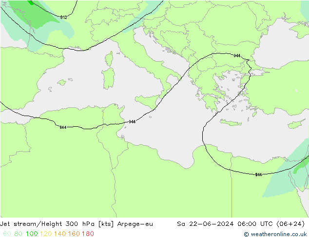 Jet stream Arpege-eu Sáb 22.06.2024 06 UTC