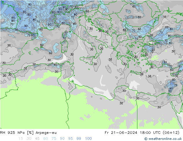 RH 925 hPa Arpege-eu Fr 21.06.2024 18 UTC