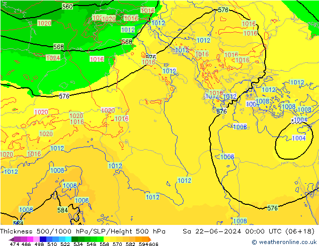 Thck 500-1000hPa Arpege-eu Sa 22.06.2024 00 UTC