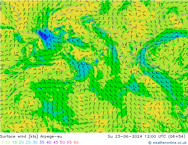 Viento 10 m Arpege-eu dom 23.06.2024 12 UTC