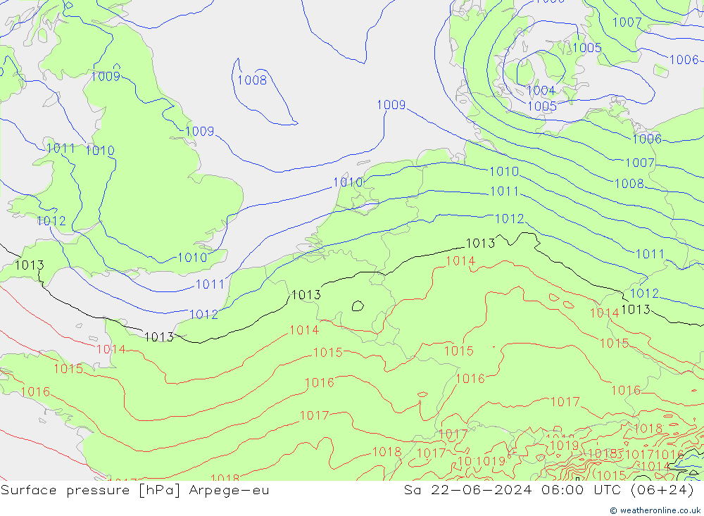 地面气压 Arpege-eu 星期六 22.06.2024 06 UTC
