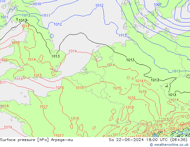 Surface pressure Arpege-eu Sa 22.06.2024 18 UTC