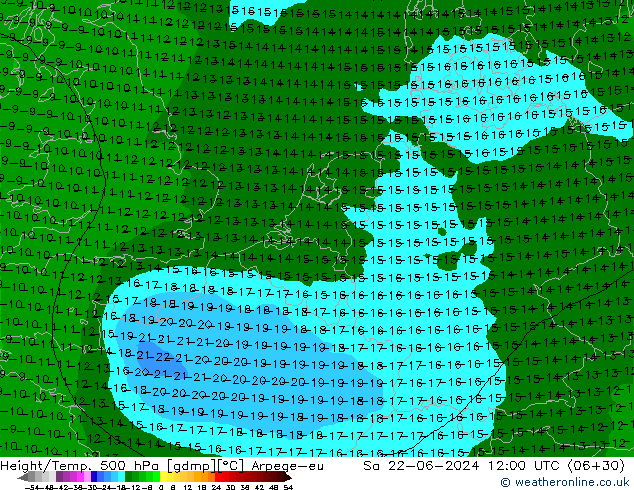 Height/Temp. 500 hPa Arpege-eu so. 22.06.2024 12 UTC