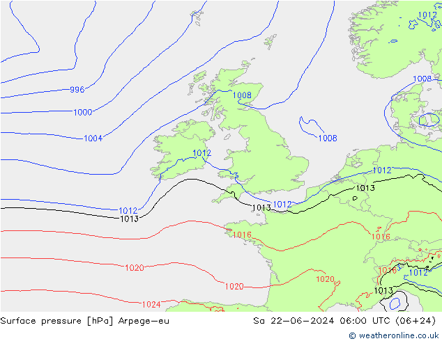 Atmosférický tlak Arpege-eu So 22.06.2024 06 UTC